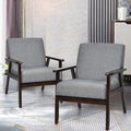 Giantex Set of 2 Mid-Century Modern Accent Chair Retro Fabric Armchair Solid Hardwood Made Upholstered Linen Lounge Arm Chair for Living Room (Dark Grey)