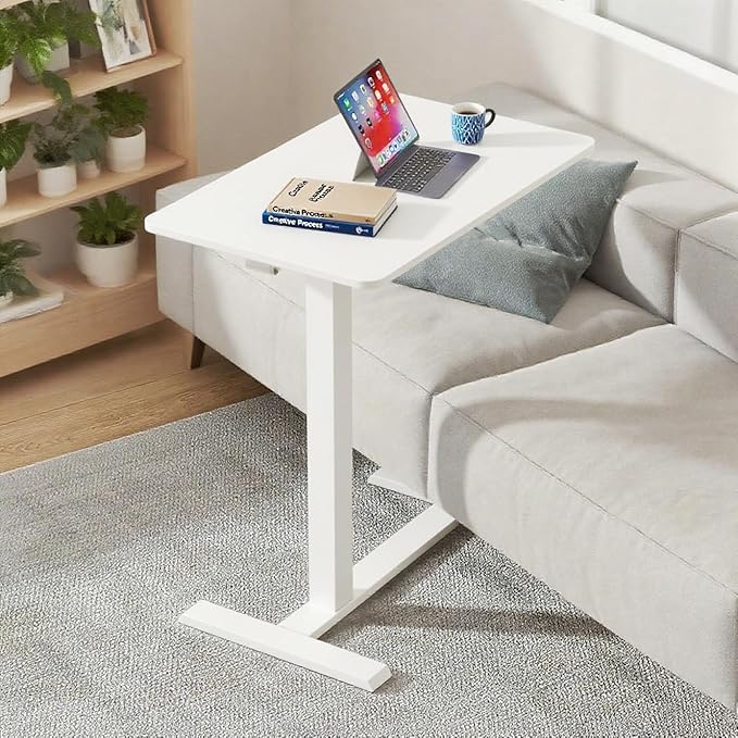 Mobile Small Standing Desk with Hidden Wheels Portable Rolling Laptop Desk Rolling Computer Cart Movable Adjustable Height Computer Workstations for Home Office White