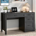 Vabches Farmhouse Executive Desk with Storage and Ample File Drawer Rustic Large Home Writing Desk for Bedroom Pure Black
