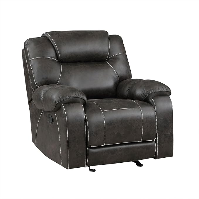 Lexicon Manual Glider Recliner Chair Polished Microfiber Upholstered Manual Tab Pull Reclining Nursery Chair for Living Room Pillow Top Armrest Padded Headrest Easy Assembly Chocolate