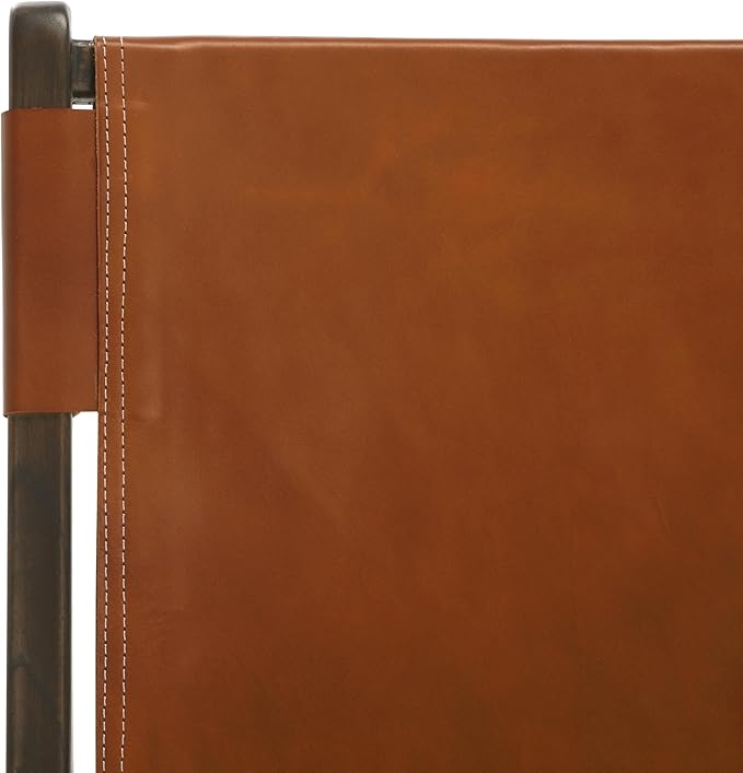 SAFAVIEH Couture Collection - Alanarose Walnut Brown Solid Teak Wood Accent Chair Modern Sling Style Leather Seat Fully Assembled (SFV1903B)
