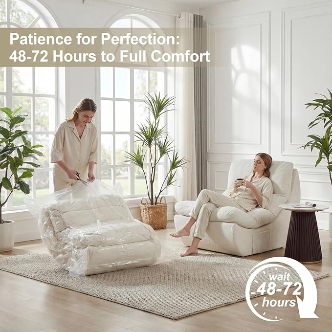 Comfy Reading Chair for Adults Modular Sectional Sofa Bean Bag Chair Cloud Boneless Couch Style with High Rebound Foam Single Seat Compressible Sofa for Living Room &amp Bedroom Beige