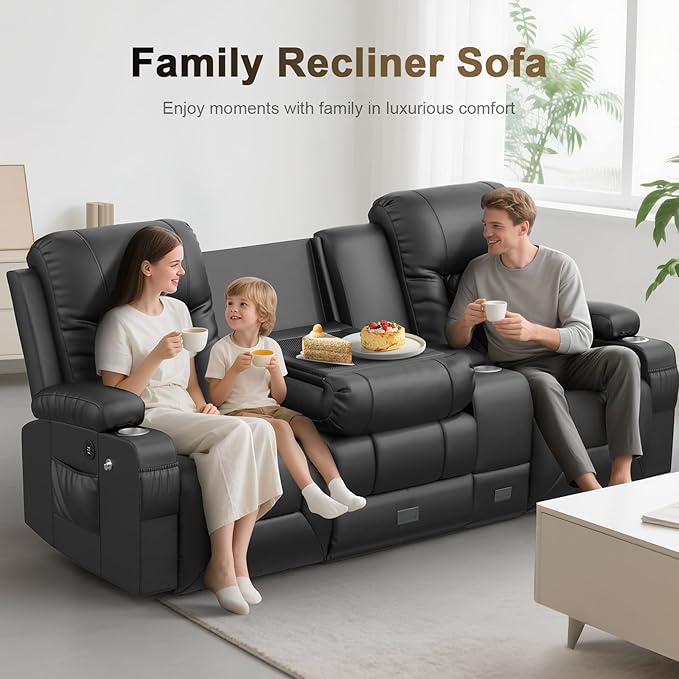 YONISEE 3 Seat Recliner Sofa with Flip Backrest Design Loveseat Reclining Sofa with Storage Console Drawer USB Ports 2 Cell Phone Holder Loveseat Recliner Couch for Living Room