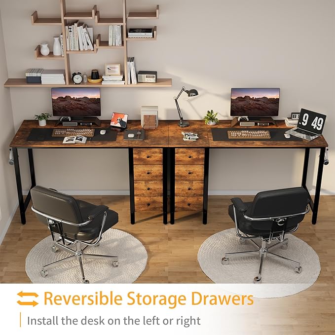 DLisiting 47 Inch Computer Office Desk - Home Office Desk with Storage Fabric Drawers Simple PC Writing Work Desks for Bedroom Boys Girls Teens Childrens Rustic Brown