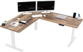 VIVO Electric Height Adjustable 67 x 60 inch Corner Stand Up Desk 2 Reclaimed Wood Solid Table Tops White Frame Memory Controller L-Shaped Workstation 3E Series DESK-KIT-3E6WP