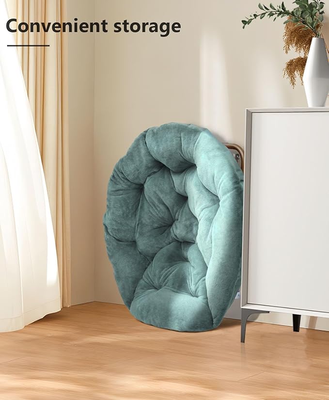 Cozy Saucer Chair Living Room Chair Faux Fur Soft Thick Padded Seat Metal Frame Folding Chair Comfortable Moon Chair for Living Room Bedroom Reading Nook Modern Style 2 Pack Green