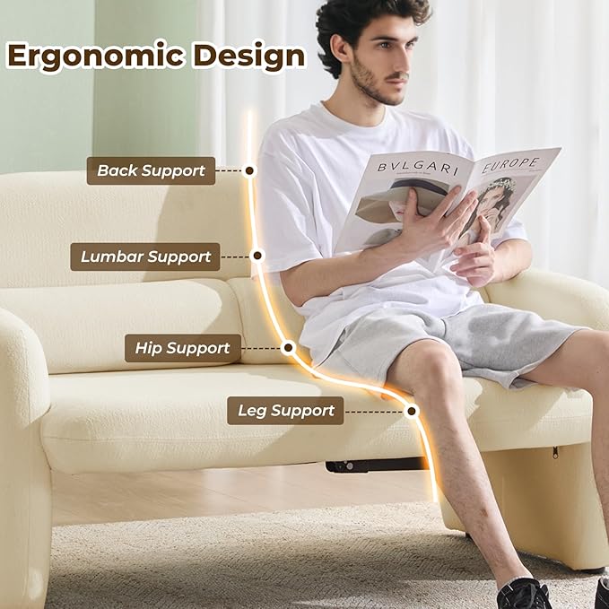 Furnimart Modern Loveseat Sofa 54 2-Seater Boucle Sofa Comfy Upholstered Minimalist Couch Small Couches for Small Spaces Apartment Office Living Room Bedroom Dorm Chenille White