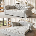 83.8'' Sleeper Sofa Bed Queen Convertible Pull Out Couch Chesterfield Futon Sofa Bed with Flower-Tuffed Back Velvet Daybed 2 Pillows Loveseat Couches for Living Room Bedroom Light Gray
