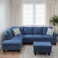 L Shaped Couches for Living Room Sectional Couch Living Room Furniture with Storage Ottoman Modular Sectional Sofa with Movable Chaise for Apartment Office Blue