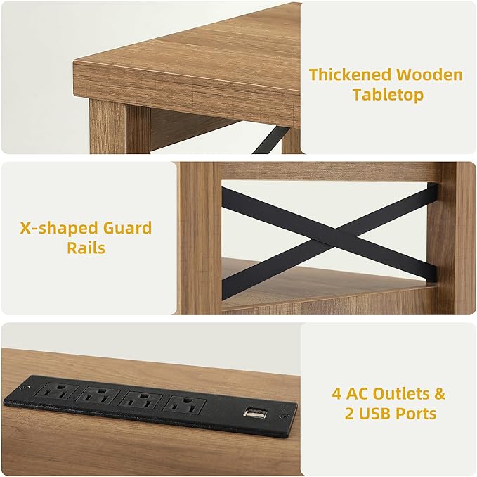 DWVO Farmhouse TV Stand for 65 inch TVs LED Entertainment Center with Storage TV Console with Power Outlets Wooden Bar Coffee TV Table with Shelves for Living Room (Oak)