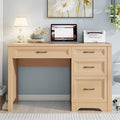 Farmhouse Executive Desk with Drawers Wood Computer Desk with Ample File Drawer Rustic Home Office Desk with Storage for Bedroom Living Room Natural