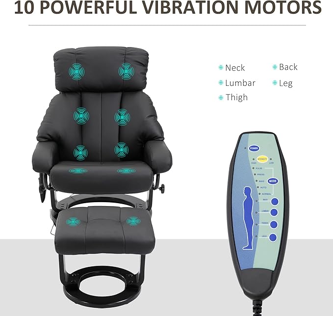 Massage Recliner ChairFaux PU Leather Lounge Chair with Ottoman Footrest 10 Vibration Point and Wood Base Rocker Recliner Chair for Living RoomBedroom Black
