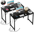 47 Inch Computer Desk with Magic Power Outlets and USB Charging Ports Modern Home Office Desks Sturdy Simple Writing Table Laptop PC Gaming Desk for Bedroom Workstation Black 2 Pack