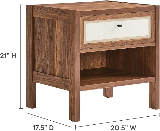 Modway Capri Mid-Century Modern Wood Grain Nightstand Bedside Table in Walnut Side Table with Drawer Nightstand with Storage
