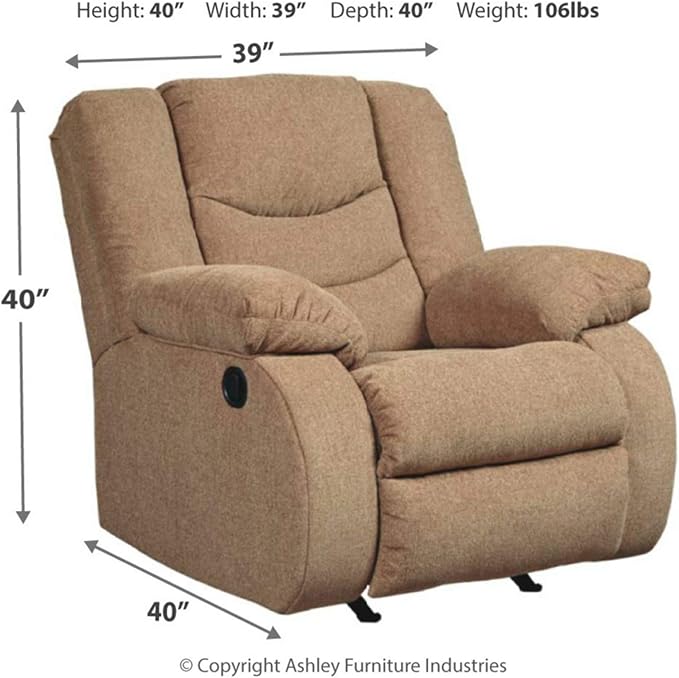Signature Design by Ashley Tulen Modern Manual Pull Tab Rocker Recliner Light Brown