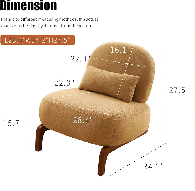 HAZO Cute Accent Chair with Solid Wood Legs Velvet Living Room Chair with Soft Cushion Cozy Bedroom Chair Comfy Armless Reading Chair for Apartment Waiting Room Balcony (Camel)