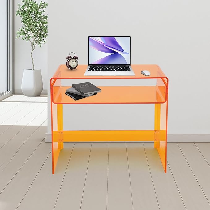Acrylic Desk33.46*15.75*29.53Hacrylic Console Table Home Office Console Table Entrance Tables Removable Divider &amp Sturdy Structure for Books Magazines Tablets &amp Office Supplies (Clear Oran