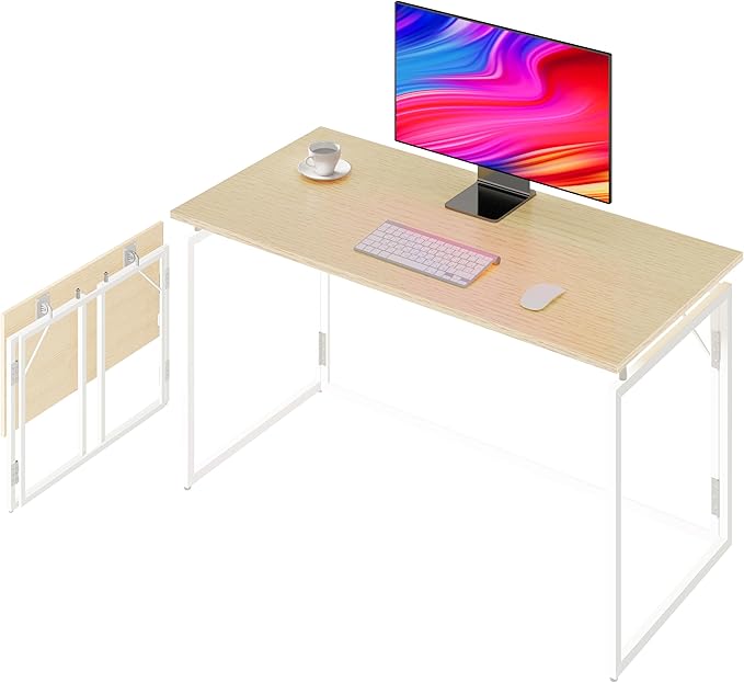 Folding Desk - 31.5 Wood Top Foldable Desk for Small Spaces | No Assembly Required Compact Desk for Home Office Writing and Study