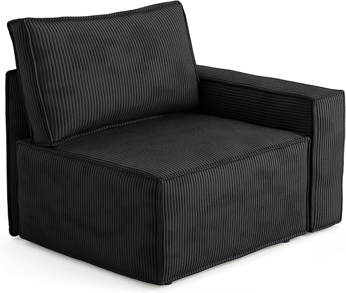 Luxuly Modular Sectional Corduroy Sofa Set L Shaped Couch Reversible Chaise Modular Sectional Couch Mix and Match Pieces Right Armrest Sofa Black