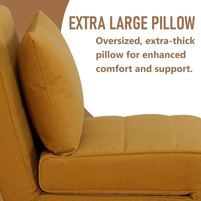 3 in 1 Sleeper Chair Bed Foldable Convertible Chair with Thickened Cushion and Sponge OTE Chenille Fabric Adjustable Backrest Upholstered Accent Sofa for Apartment/Bedroom/Office - Orange Brown