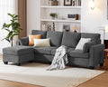CHIC HOUSE Corduroy Modular Sectional Couch with Ottoman Chaise L/U Shaped Sleeper Sofa for Living Room Apartment Lounge Modern Armrest Neck Support Furniture (Dark Grey5 Seater Sectional)