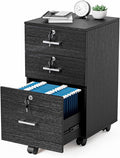 VINGLI 3-Drawer File Cabinet with Lock Wood Rolling Filing Cabinets for Home Office Mobile Printer Stand Under Desk File Organizer for Letter Sized Files 26 H(Caster Included) Black