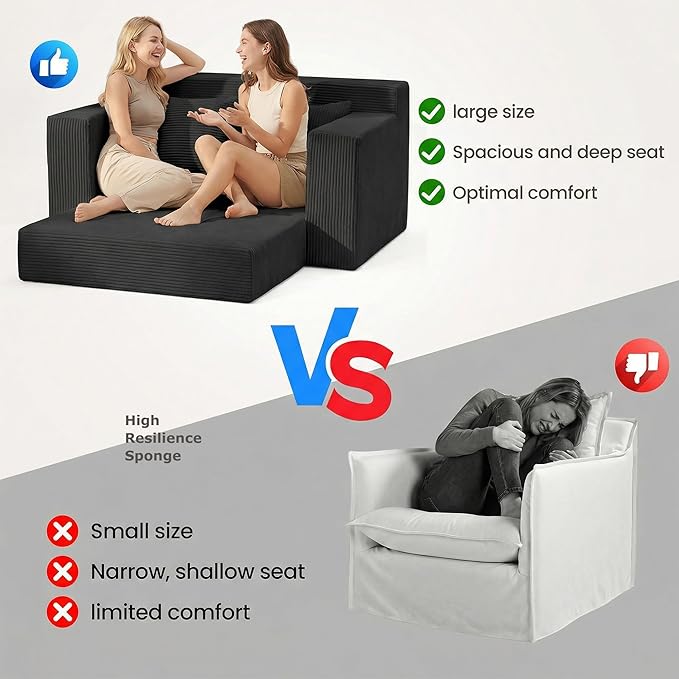 5 in 1 Convertible Sofa BedSmall Boneless Couch Pull Out Loveseat Sleeper SofaCorduroy Futon Couch Folding Mattress with 4 Pillows for Living Room Bedroom Lounge (No Assembly)