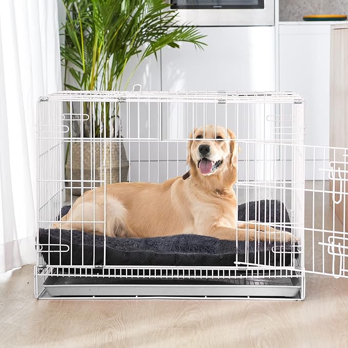 JOEJOY Dog Bed Crate Pad Deluxe Plush Washable Dog Beds Fulffy Soft Kennel Pad Anti-Slip Pet Sleeping Mat for Medium Small Dogs 29 x 21 Grey