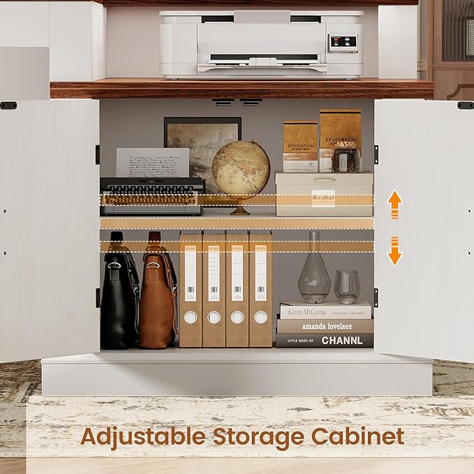 SEDETA 70.9 Executive Desk Farmhouse Office Desk with Drawers and Storage Cabinet Power Outlet Computer Deskfor Home Office Work Study Writing White