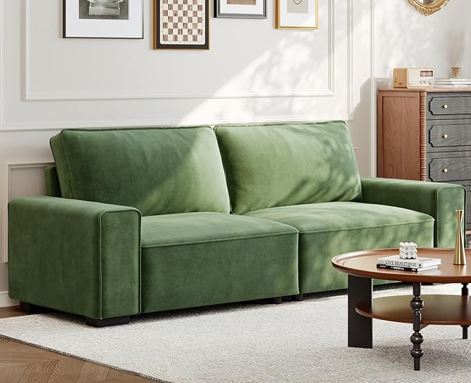 Vesgantti 85'' Chenille Couch for Living Room 3 Seater Comfy Sofa with Wide Armrest Thick Spring Cushions Modern Cloud Couch for Apartment Office Bedroom Small Space Chenille Green