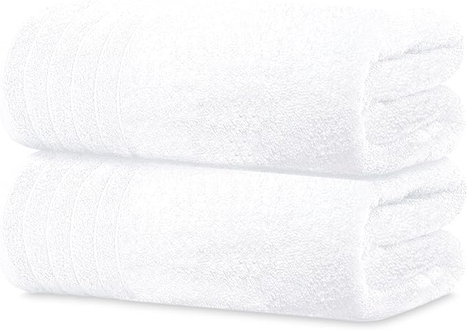 Tens Towels Pack of 2 Extra Large Bath Sheets 35 x 70 Inches 100% Cotton Larger &amp Lighter Weight Quicker to Dry Super Soft &amp Absorbent Oversized Bath Towels White