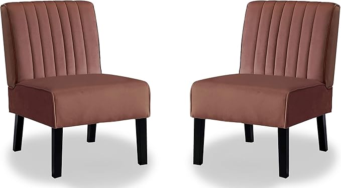 Mid Century Modern Accent Chairs Set of 2 with Minimalist Design Elegant Velvet Upholstery and Solid Wood Legs Ideal for Living Room or Bedroom Rose