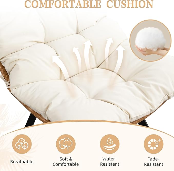 Vongrasig 360 Degree Swivel Wicker Accent Chair Modern Soft Thick Cushion Rattan Lounge Chair High Capacity Steel Frame Comfy Corner Reading Chair for Living Room Bedroom Dorm Rooms (Beige)