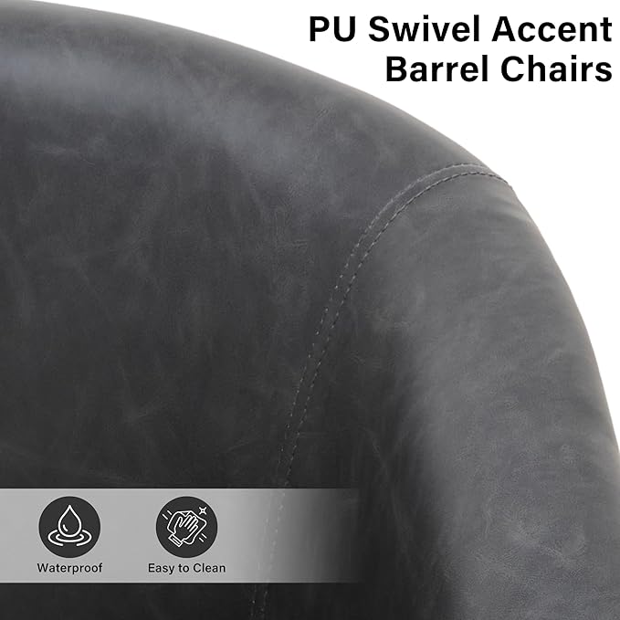 Lumibee Faux Leather Swivel Barrel Chairs Upholstered Comfy Round Swivel Accent Chair 360° Rotation Single Sofa Club Armchair for Living Room Reading Room Bedroom Black
