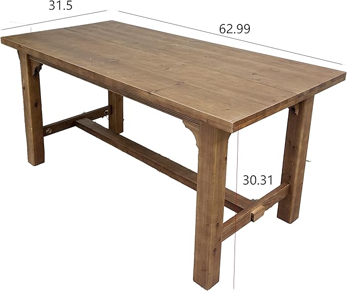 63‑Inch Executive Desk Solid Wood Computer Workstation for Home Office Large Office Desk with Foot Bar Farmhouse Writing Table in Brown