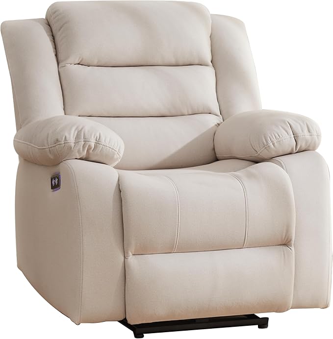 Power Recliner Chair Recliner for Adults Upholstered Soft Fabric Reclining Sofa Chair for Living Room(Beige)