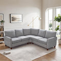 L Shaped Couch Small Sectional Sofa for Living Room L Couch with Pocket Springs Seat Cushion Linen Fabric Tapered Legs Comfy Corner Sofa for Small Space Apartment Office Light Grey