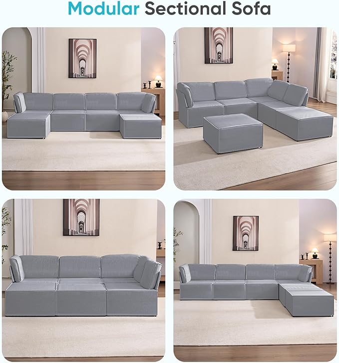 CECER Modular Sectional Sofa U Shaped Convertible Couch Sofa with Reversible Chaises Queen Sleeper Sofa Modular Oversized Sofa Couches for Living Room (Light Grey)