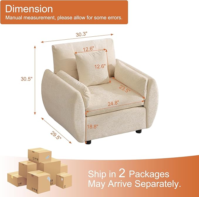 30 Single Modular Cloud Sofa Accent Chair Deep Seat Tufted Chenille Armchair Sectional Sofa for Living Room Beige