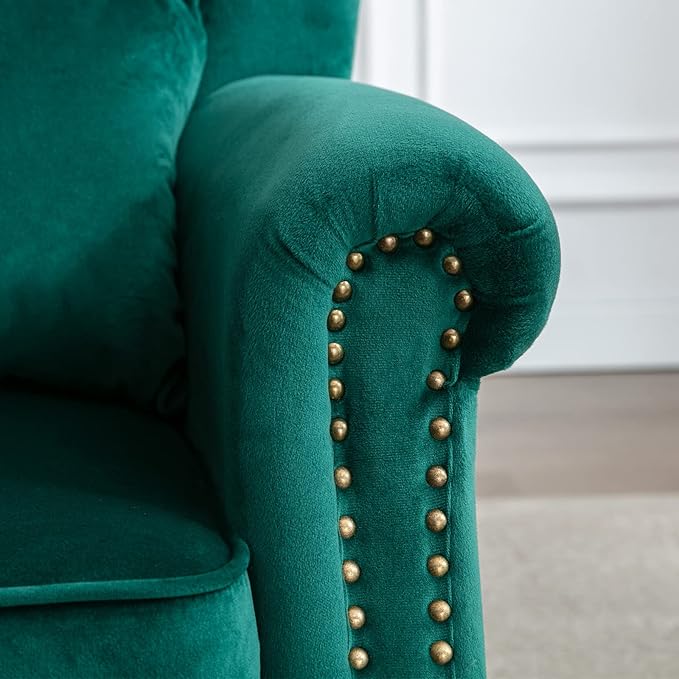 Accent Reading Arm Chairs Midcentury Modern Comfy Corner Sofa Chair Wingback Waiting Room Club Chair with Tufted Back for Living Room/Bedroom/Reception Room Velvet Green