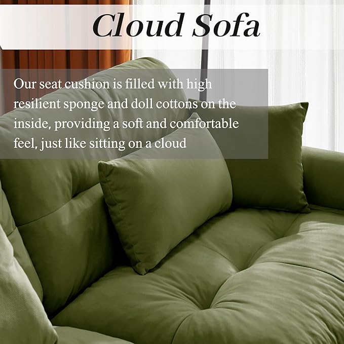 166 Modular Sectional SofaVelvet Upholstered Couches for Living Room4 Seater Green Sofa Couch with Movable OttomanBig Comfy Cloud Couch with Deep Seats for Living RoomApartmentBedroom