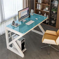 Tempered Glass Computer Desk Home Office Desk Gaming Desk Writing Study Table Workstation for Home Office(Blue+White Frame100CM)