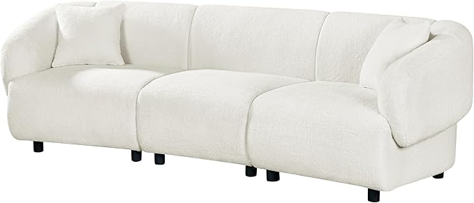 Christopher Knight Home Obito Boucle Upholstered 3-Seater Sofa Modern Home Sofa Living Room Wooden Large Upholstered Sofa Couch for Apartment/Home Office Light Beige