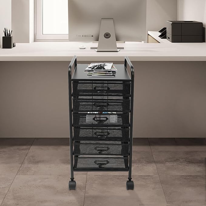 6 Tier Rolling File Cabinet Drawers Metal Filing Storage Vertical Cabinets Cart Organizer with Wheels for Classroom Office Bathroom Kitchen Home Storage and Organization Dorm