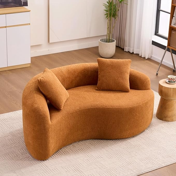 66.9'' Modular Sectional Loveseat Chenille Upholstered Boneless Curved Loveseat with Deep SeatCombination Round Sofa for Coffee Shop Game Room Office (Orang 66.9 Inch)