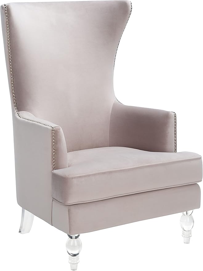 SAFAVIEH Couture Home Collection Geode Pale Taupe Velvet/Clear Acrylic Legs Nailhead Trim Wingback Chair