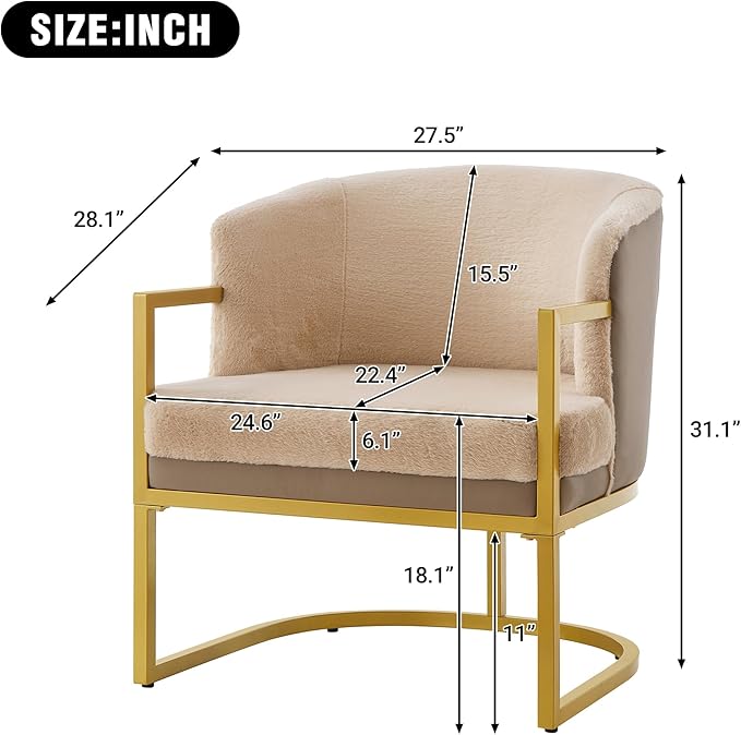 Christopher Knight Home Hailey Modern Accent Chair Faux Rabbit Fur Upholstered Lounge Chair Indoor Curved Backrest Armchair Soft Cushion Seating for Living Room Reading Home Brown + Gold