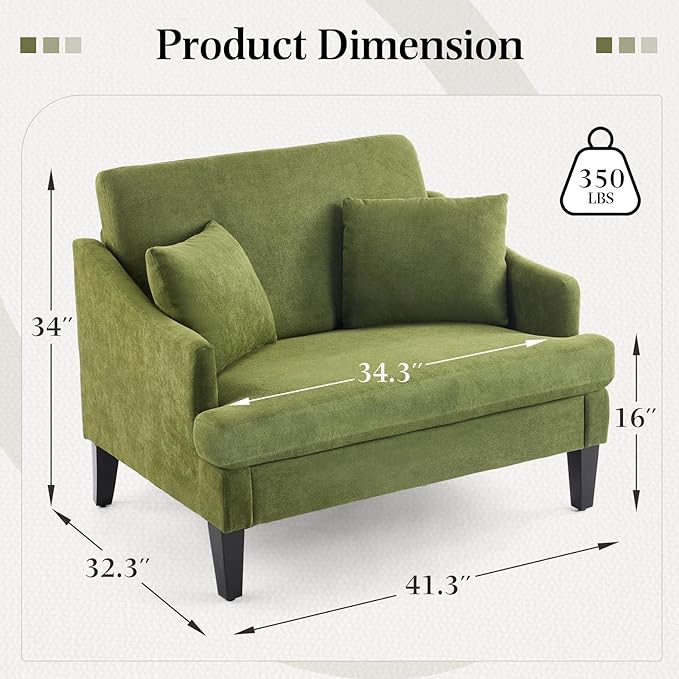 Bezseller 41 Oversized Accent Chair Comfy Living Room Chair with 2 Pillows Upholstered Mid Century Modern Armchair with Deep Seat Reading Chair for Bedroom Apartment Office Green
