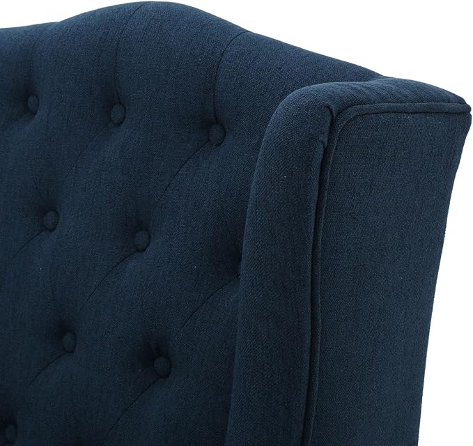 High-Back Velvet Wingback Chair Navy Blue Accent Chair with Button-Tufted Design &amp Birch Wood Legs 27.5”W x 33.75”D Upholstered Club Chair for Living Room Victorian (Linen Navy Blue)