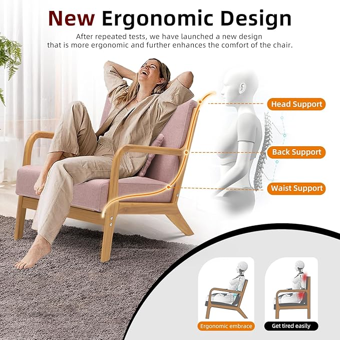 CottonColors Accent Chair Living Room Chairs &amp Reading Chair - Solid Wood Frame with Soft Cushion Removable Machine-Washable Cover (Multiple Colors)